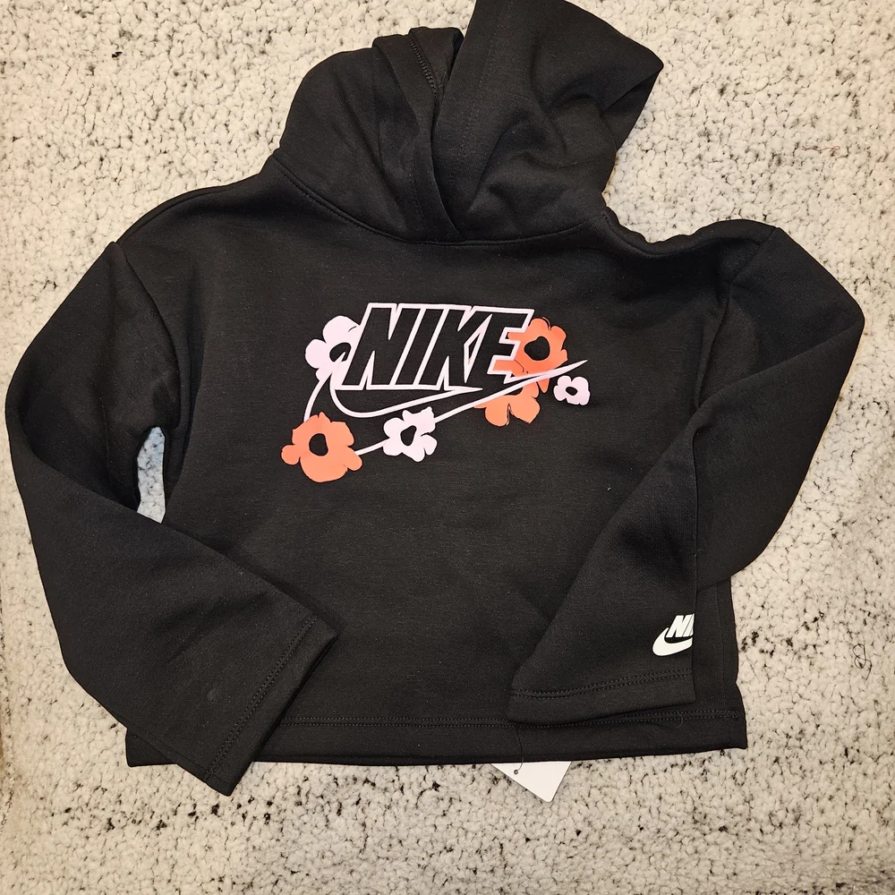 SALE Nike Kids Black Hoodie with Pink and Red Floral Accents